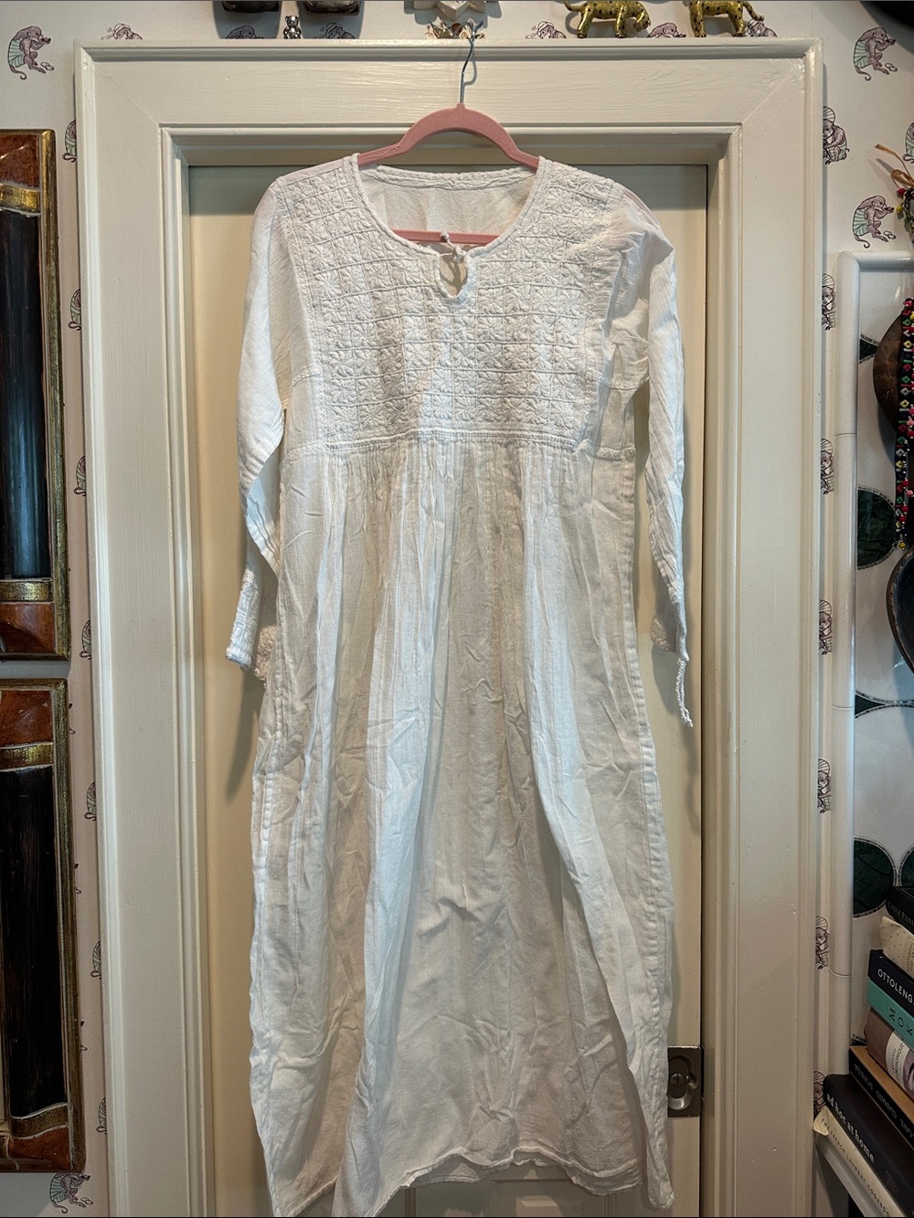 White Long Sleeve Embroidered Maxi Dress
